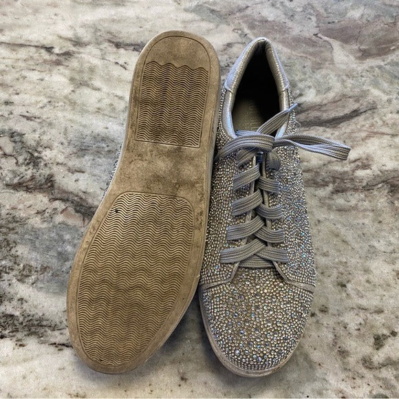 Full Rhinestone Lace Up Fashion Low Top Sneakers Size 10