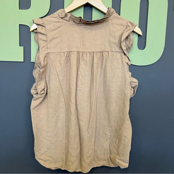 KUT from the Kloth Tan Linen Ruffle Top Large