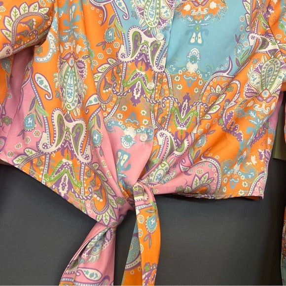 Pink Ripple Multicolor Paisley Print Crop Top + Shorts Set Medium