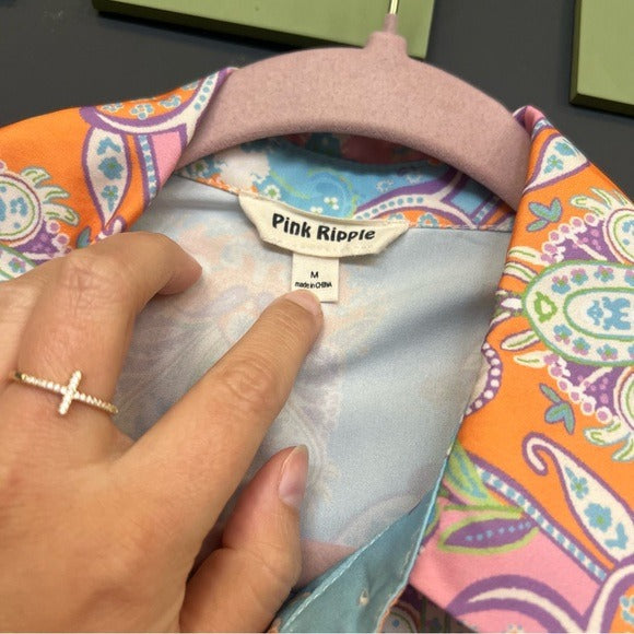 Pink Ripple Multicolor Paisley Print Crop Top + Shorts Set Medium