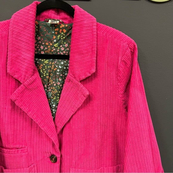 Ivy Jane Women’s Fuchsia Pink Corduroy Jacket Blazer w Floral Silk Lining Large