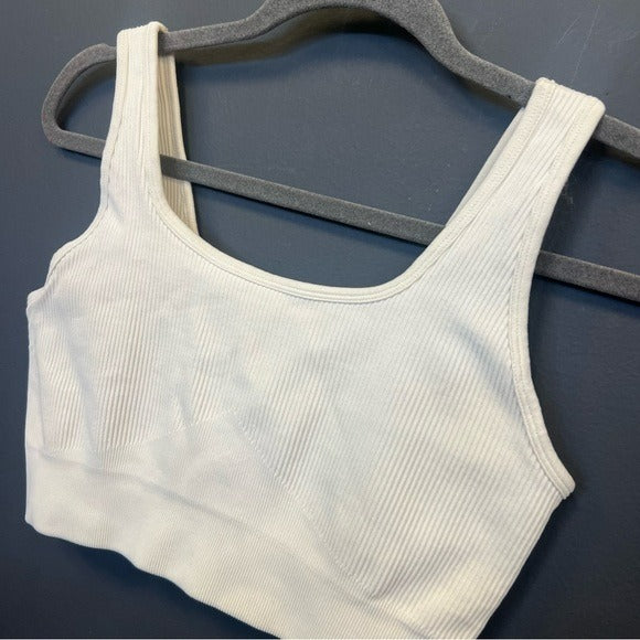 White Ribbed Sports Bra Brami Size Medium