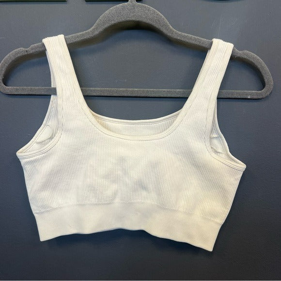 White Ribbed Sports Bra Brami Size Medium