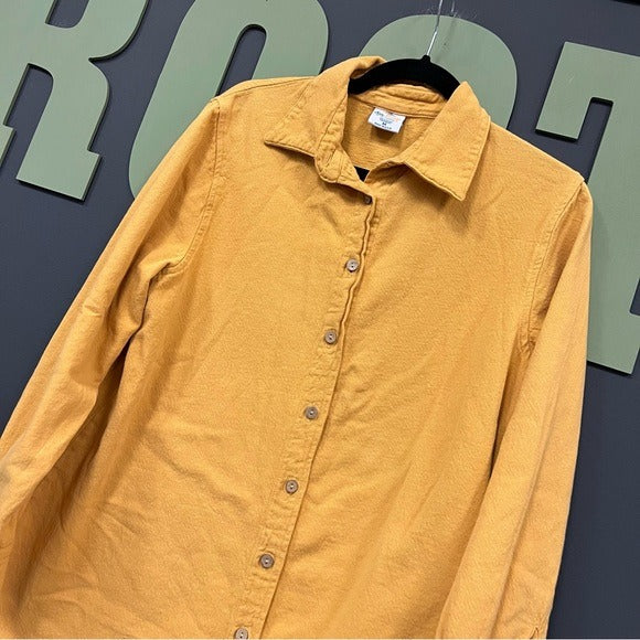 Sea Breeze Mustard Raw Hem Flannell Button Down Size M