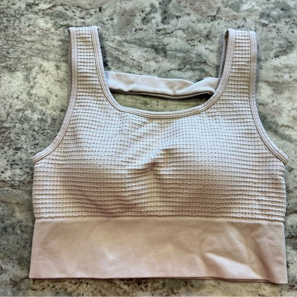 Yogalicious Waffle Seamless Melanie Cream Sports Bra Size Large