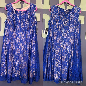 Julian Taylor Royal Blue + Ivory Lace Shift Midi Dress Size 18W