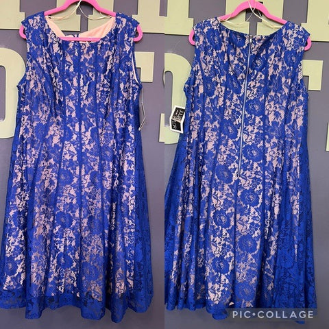 Julian Taylor Royal Blue + Ivory Lace Shift Midi Dress Size 18W