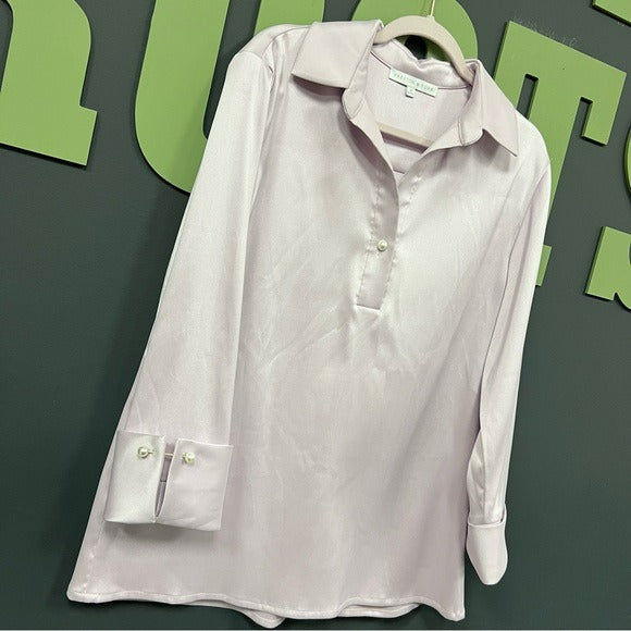 Preston & York Light Purple V-Neck Pearl Collared Blouse