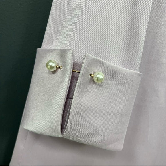 Preston & York Light Purple V-Neck Pearl Collared Blouse