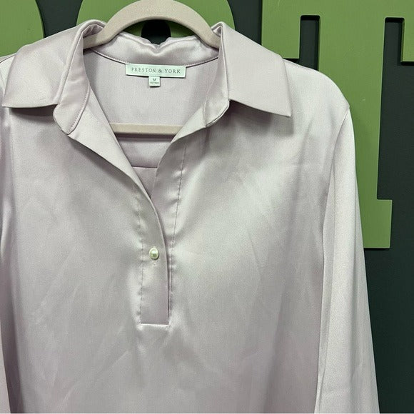 Preston & York Light Purple V-Neck Pearl Collared Blouse