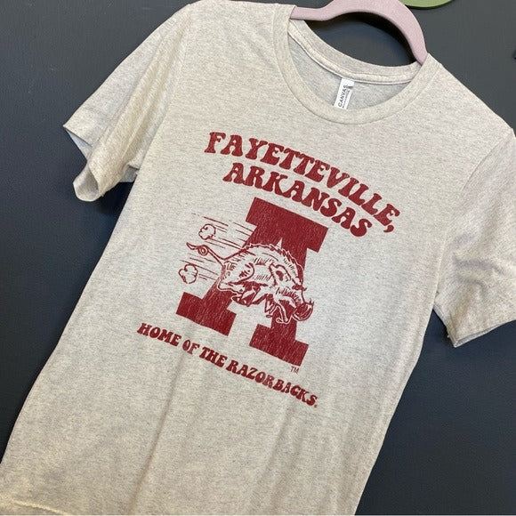 Bella Canvas Fayetteville Arkansas Razorbacks Oatmeal Graphic Tee Small