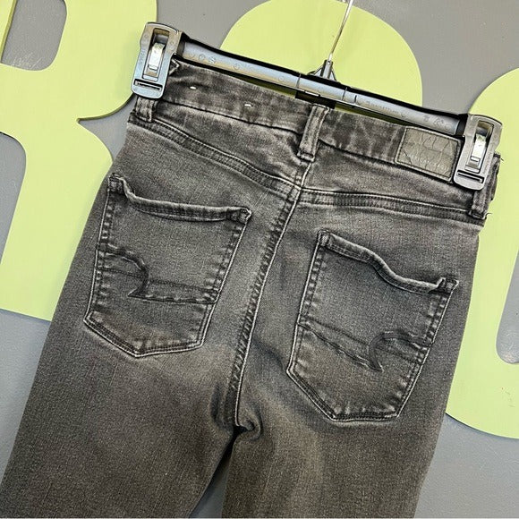 American Eagle Next Level Stretch Distressed Black Skinny Jeans 00 Short