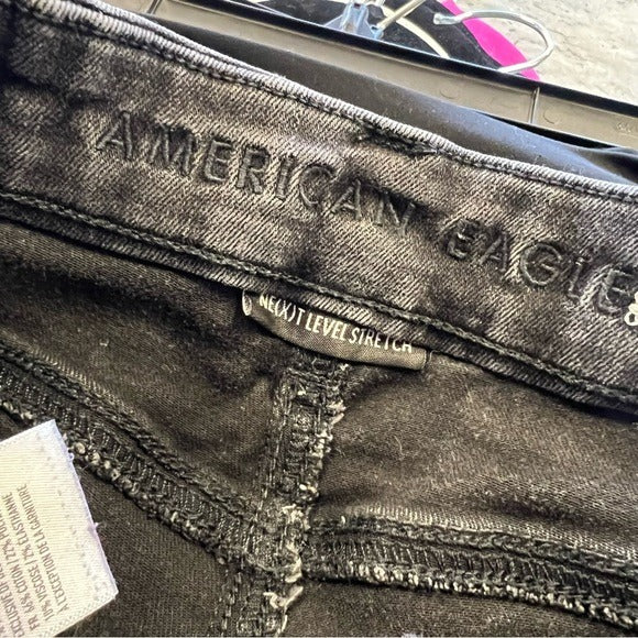 American Eagle Next Level Stretch Distressed Black Skinny Jeans 00 Short
