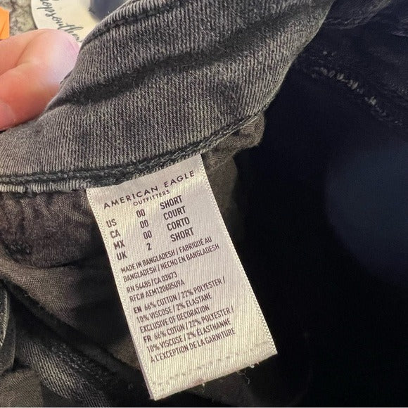 American Eagle Next Level Stretch Distressed Black Skinny Jeans 00 Short