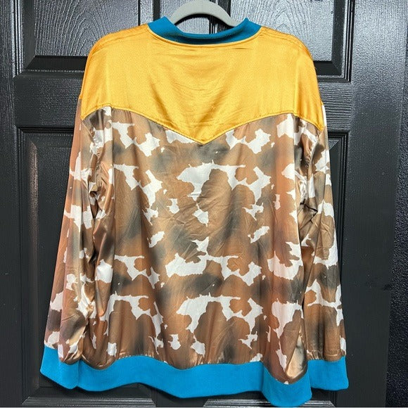 NWT L&B Cow Print & Turquoise Western Silk Jacket Size 2XL