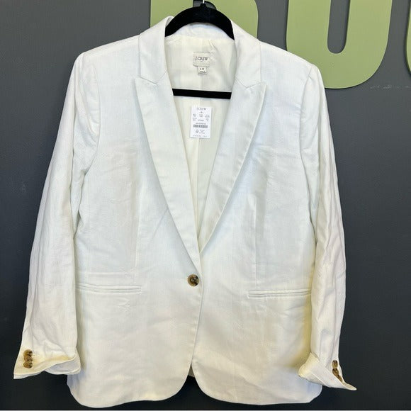 NWT J. Crew White Linen Blazer Size 14