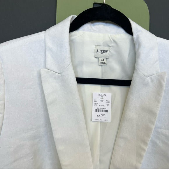 NWT J. Crew White Linen Blazer Size 14