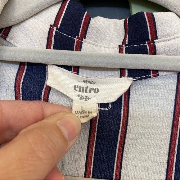 Entro Lace Up Front White V-Neck Collared Blouse Large