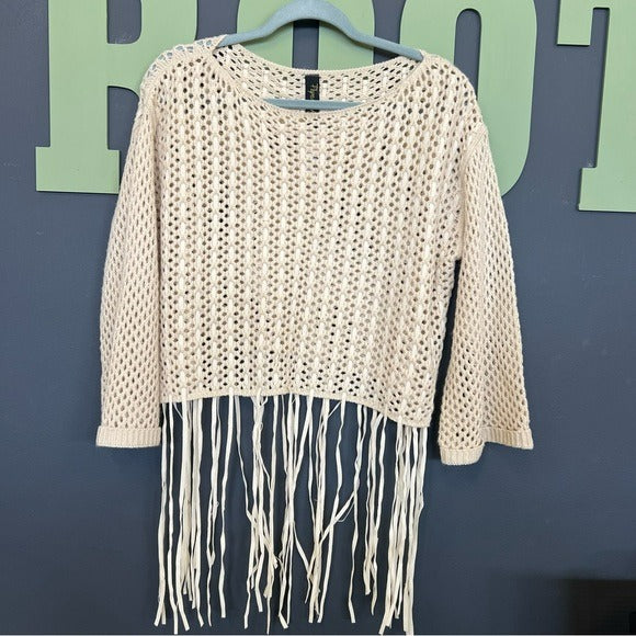 NWT Cream Crochet Knit Fringe Festival Top Swim Coverup Small