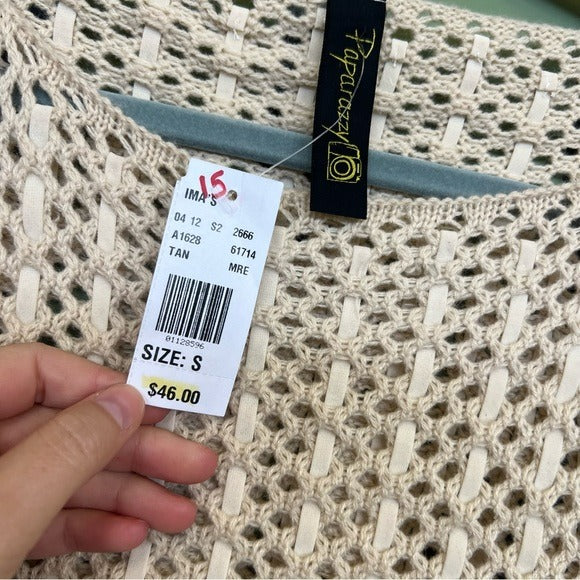 NWT Cream Crochet Knit Fringe Festival Top Swim Coverup Small