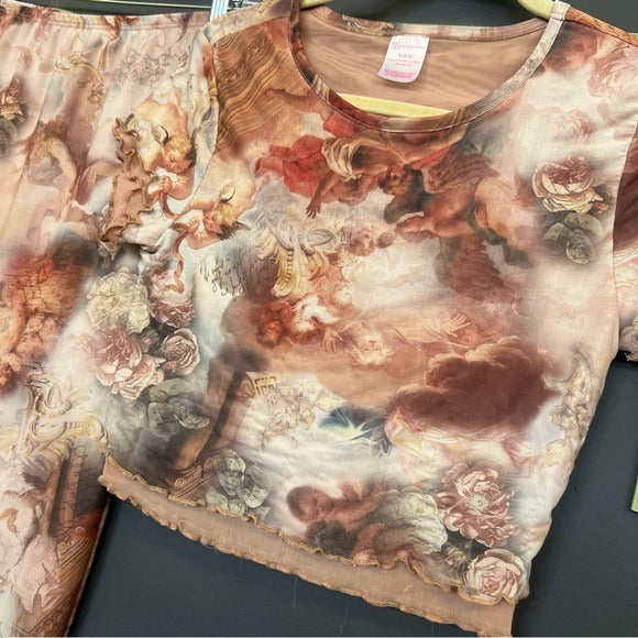 NOBO Angel Mesh Ruffle Crop Top + Skirt Set Size Small