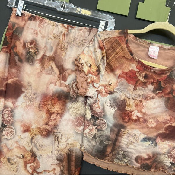 NOBO Angel Mesh Ruffle Crop Top + Skirt Set Size Small