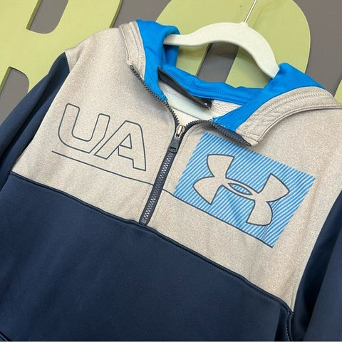 Under Armour Gray Blue Quarter Zip Hooded Pullover Size Youth Large