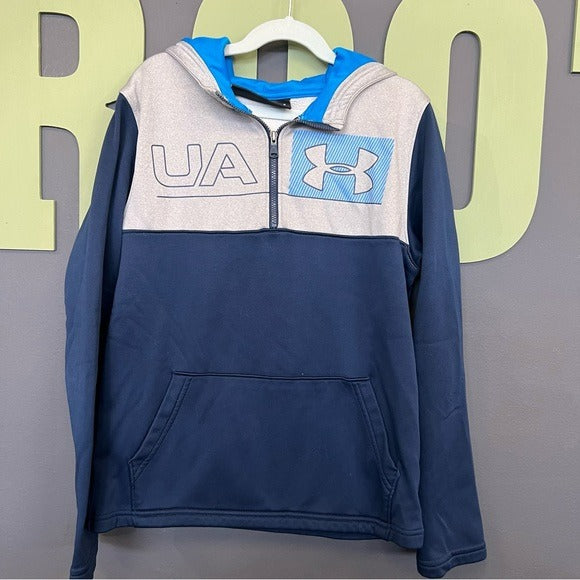 Under Armour Gray Blue Quarter Zip Hooded Pullover Size Youth Large