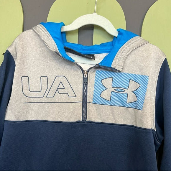 Under Armour Gray Blue Quarter Zip Hooded Pullover Size Youth Large