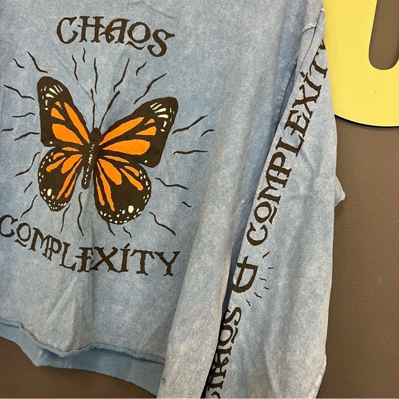 Butterfly Raw Hem Cropped L/S Graphic Tee Size Large