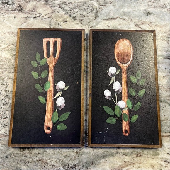 Set of 2 Western Farmhouse Kitchen Accent Wall Decor 8x14