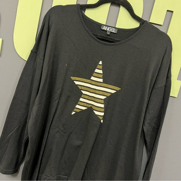 Angel Star Graphic Long Sleeve Black Top