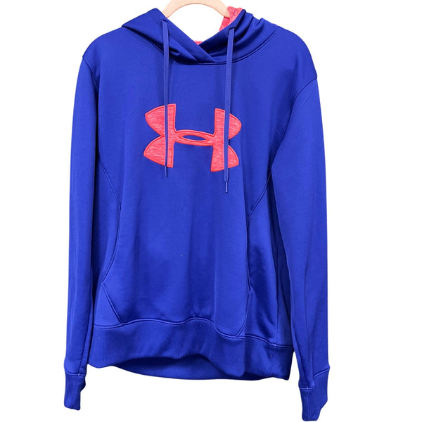 Under Armour Women's Semi-Fitted Blue + Pink Hooded Pullover XL