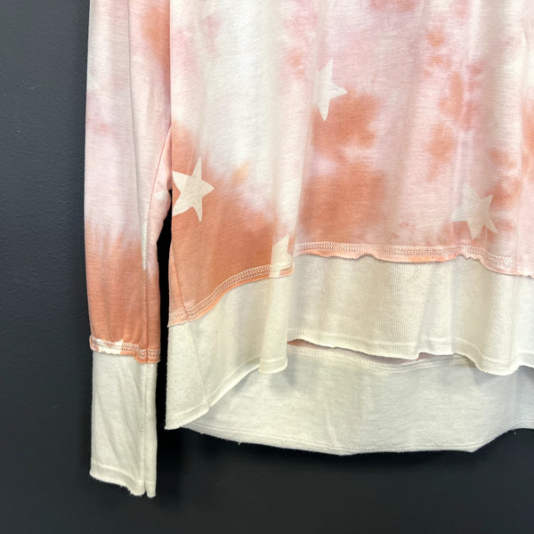 Jupee Lightweight Blush Tie Dye Hooded Star Print Pullover Size Large