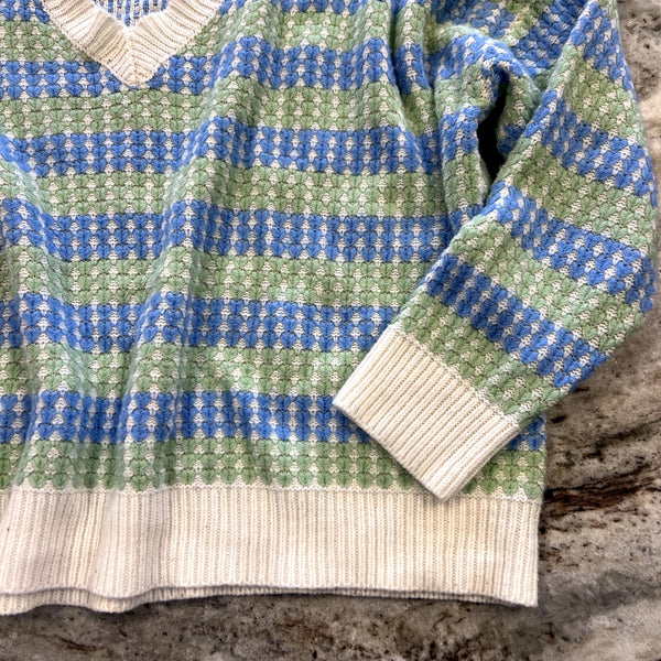 Women's Light Blue + Sage V-Neck Knit Sweater Size 2XL