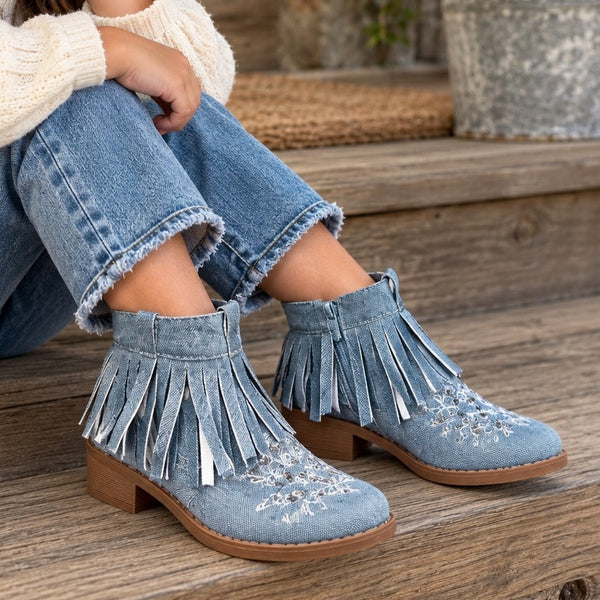 Pawz Denim Fringe Cowgirl Boots Size Youth 12
