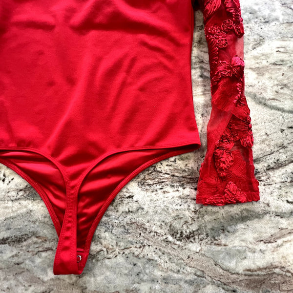 Express Red Floral Bodysuit Size Large