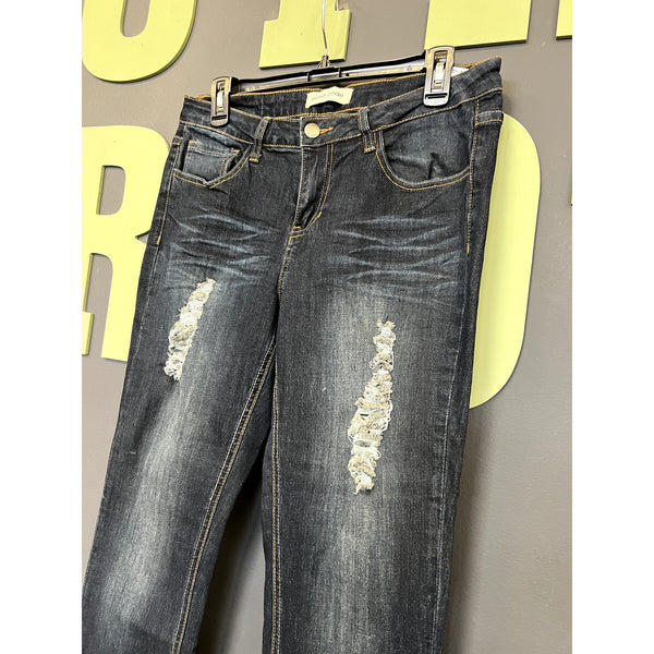 Mind Code Dark Wash Distressed Straight Leg Jeans Size 11