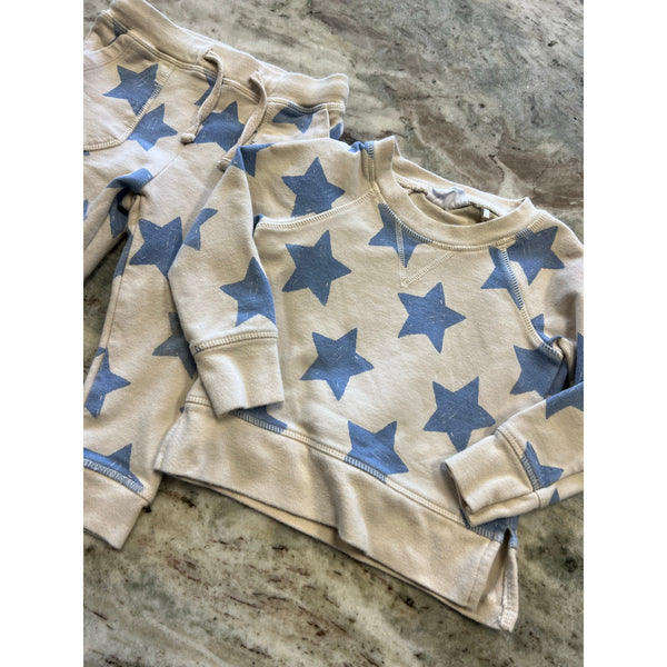Angel Dear Infant Two Piece Ivory + Blue Star Set 12-18Mo