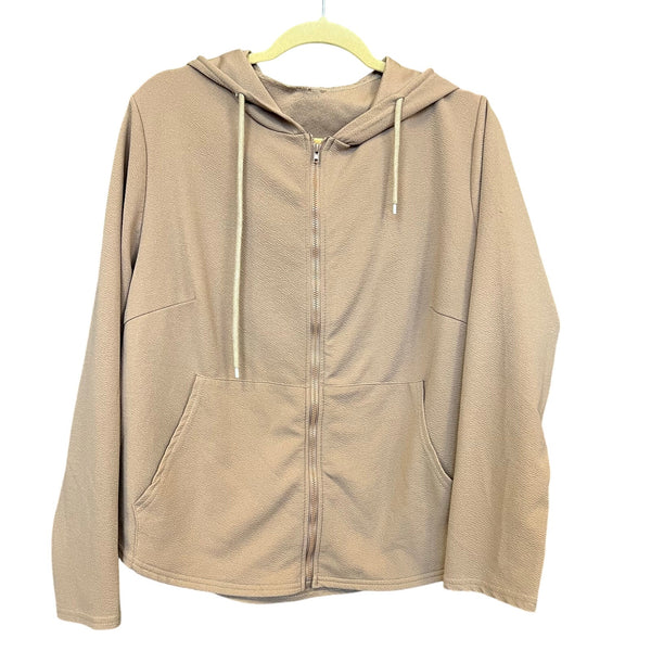 Women's Tan Hooded Full Zip Athletic Jacket 2XL