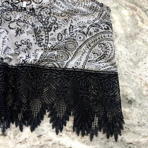 Free People Black Paisley Lace Hem Tank Top XS
