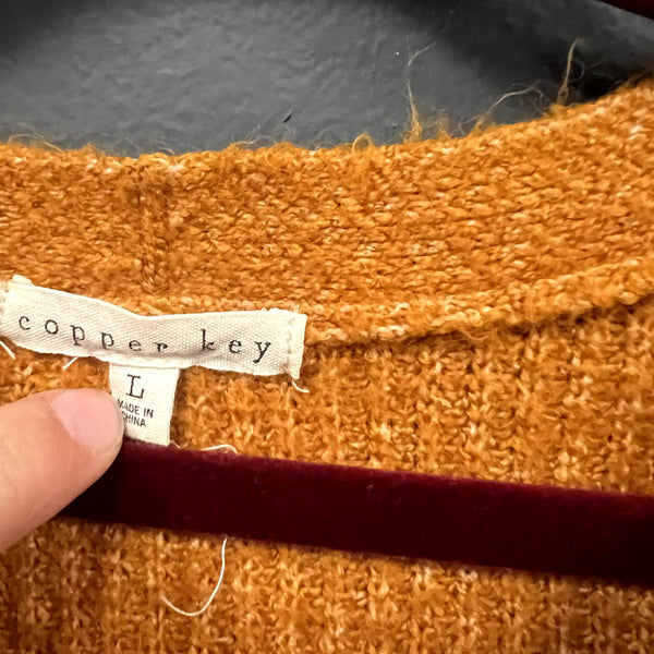 Copper Key Girls Orange Knit Button Front V-Neck Sweater Large