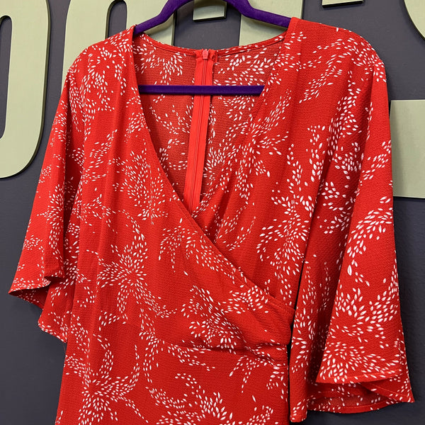 Women's Red Dotted Ruffle Romper Large
