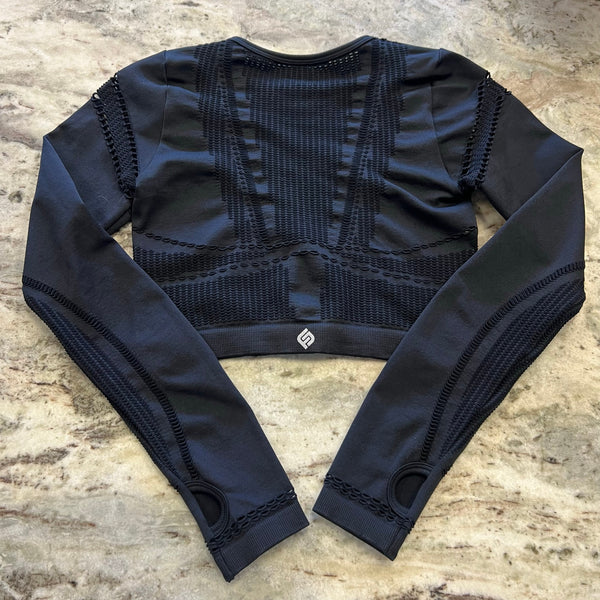 Nova Sport Black Fitted Leggings Long Sleeve Top Athletic Workout Set S/M