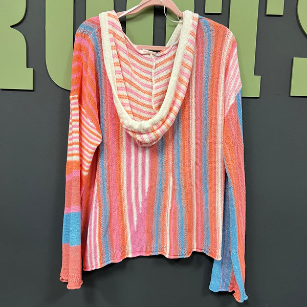 New In Boutique Orange + Blue Neon Hooded Sweater Medium