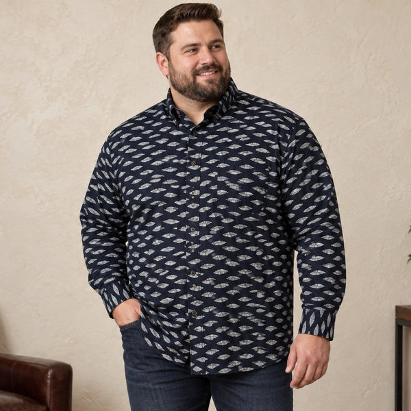 ROWM Navy Feather Print Button Down Shirt 2XL Tall