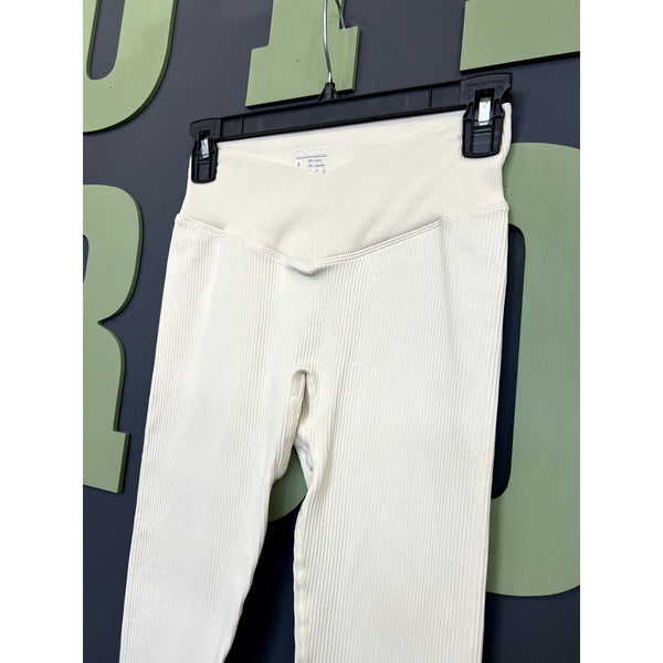 OQQ Cream Ribbed Crossover Full Length Leggings Size Small