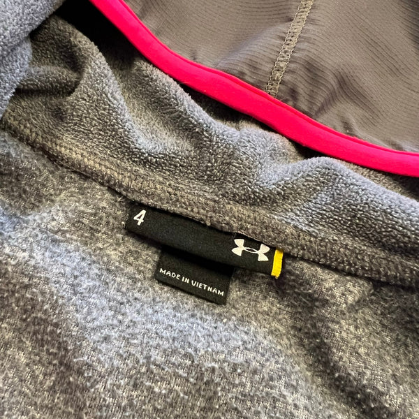 Under Armour Girls Gray + Pink Full Zip Hooded Jacket Size 4