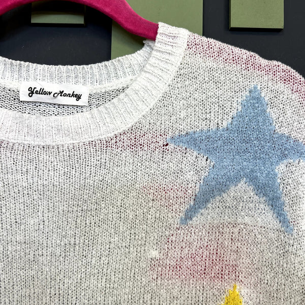 Yellow Monkey Boutique Lightweight Ivory Knit Star Sweater Size Small