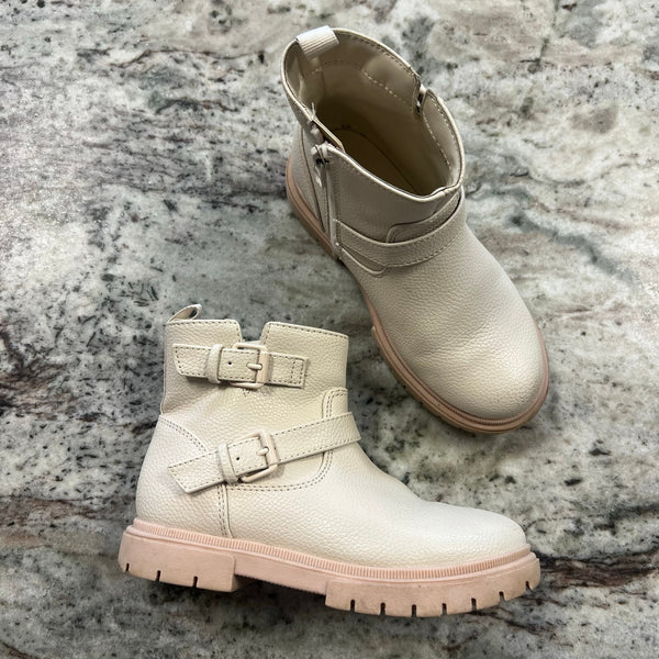Cat & Jack Cream Double Buckle Moto Boots Size 12